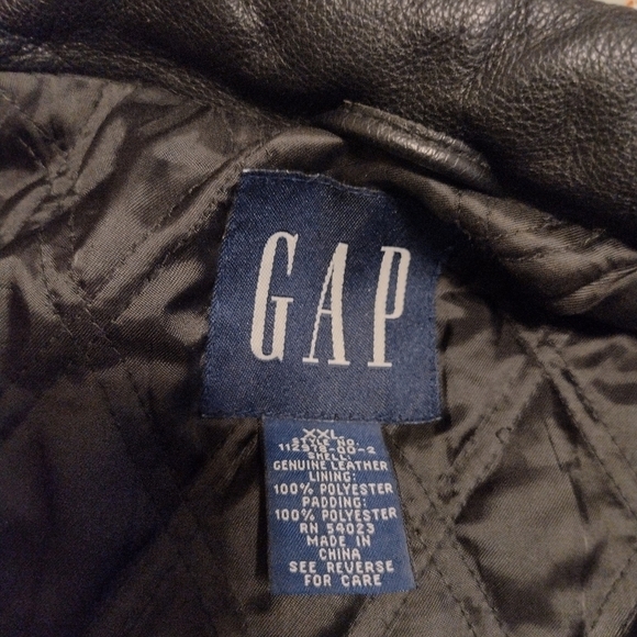 GAP Heavy Leather Jacket Mens XXL Black Zip Quilted Lining Bomber Biker Jacket - Picture 4 of 12